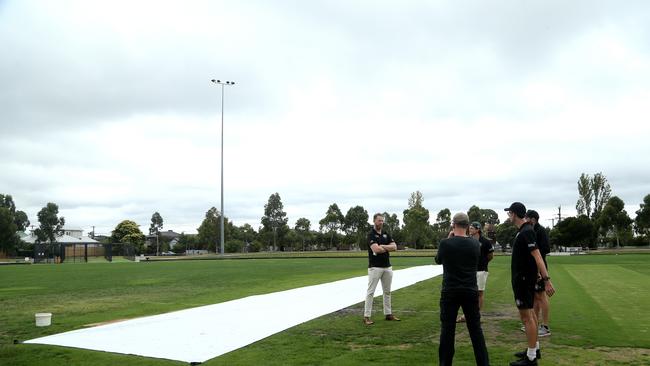 Pitch covers have become an all too familiar site this season. Photo: Hamish Blair