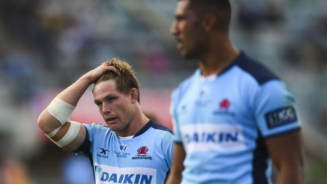 Michael Hooper of the Waratahs reacts during the Round 7 Super Rugby match between the ACT Brumbies and the Waratahs at GIO Stadium in Canberra, Friday, March 15, 2020. (AAP Image/Lukas Coch) NO ARCHIVING, EDITORIAL USE ONLY