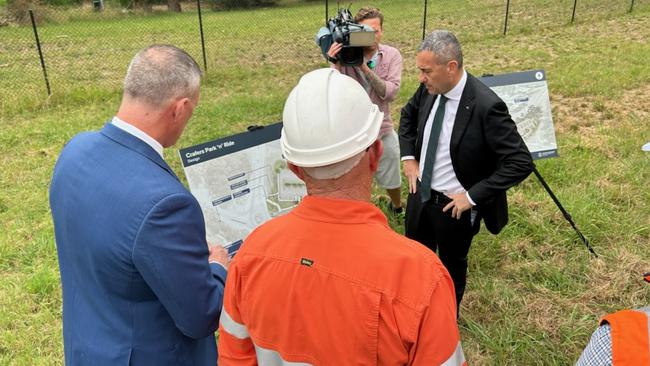 Transport Minister Tom Koutsantonis and transport department CEO Jon Whelan at the site of the new Crafers Park N Ride, where work has started. Picture: supplied