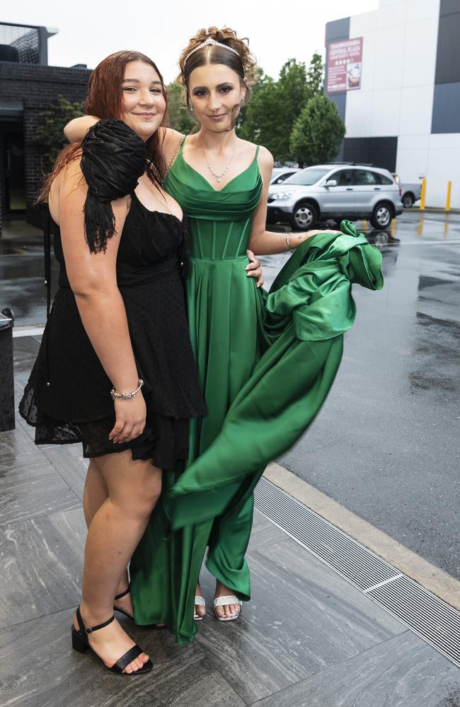 Toowoomba Flexi School graduate Lexie Gill (right) and partner Katelyn Whant at the formal at Burke and Wills Hotel, Thursday, October 10, 2024. Picture: Kevin Farmer