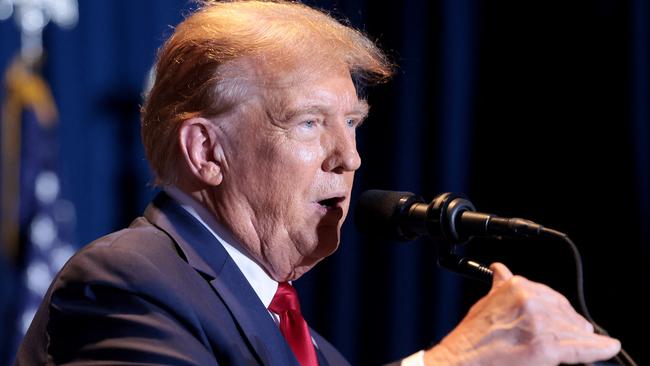 COLUMBIA, SOUTH CAROLINA - FEBRUARY 24: Republican presidential candidate and former President Donald Trump speaks during an election night watch party at the State Fairgrounds on February 24, 2024 in Columbia, South Carolina. Trump defeated opponent Nikki Haley in the South Carolina Republican primary today.   Win McNamee/Getty Images/AFP (Photo by WIN MCNAMEE / GETTY IMAGES NORTH AMERICA / Getty Images via AFP)