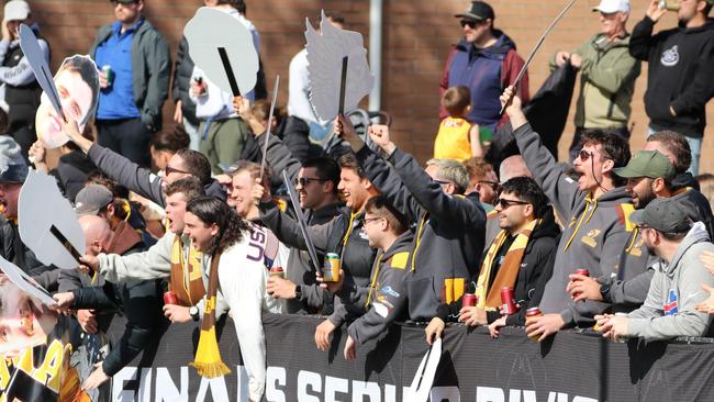 EFNL 2024: Boronia supporters packed Mitcham's Walker Park for the grand final. Picture: Grant Bertram