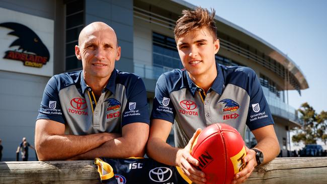 Tyson and Jackson Edwards after Adelaide rookie-listed Jackson in 2017. Picture: Matt Turner