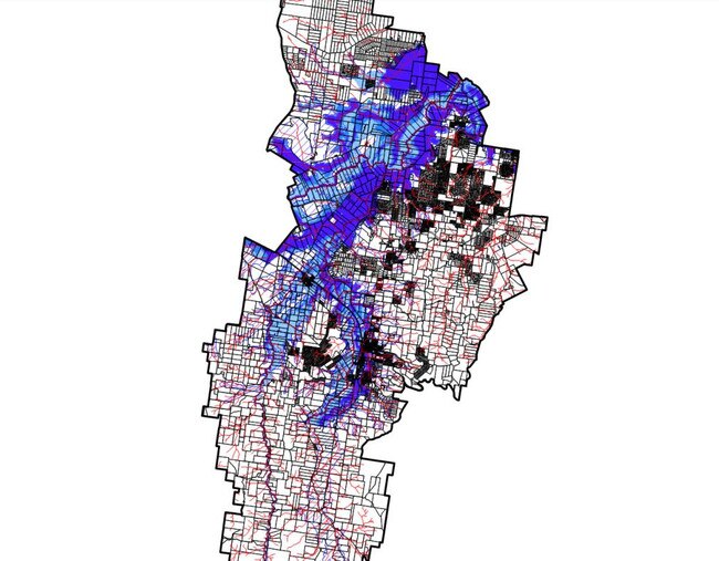 Areas at risk of future flooding in Laidley. Image: Lockyer Valley Regional Council.