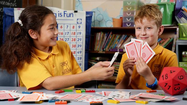 Glebe Public School year 4 students Liana Ridzal and Jake Granger. The school achieved significant results in maths in last year's NAPLAN. Picture: Jonathan Ng