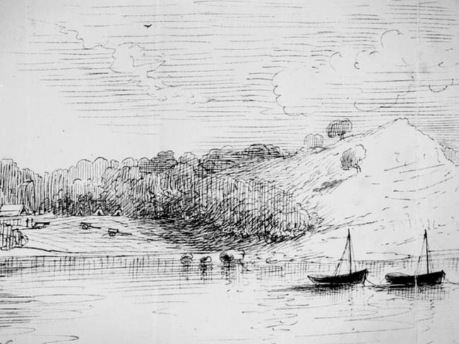 A drawing of the short-lived colony at what is now Sorrento, as British authorities feared a French settlement around Bass Strait. Picture: State Library of Victoria