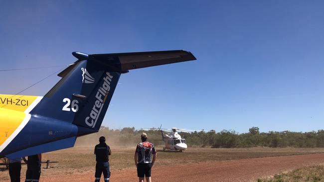 The three men flown to hospital after the helicopter crash in Kakadu CREDIT: CAREFLIGHT