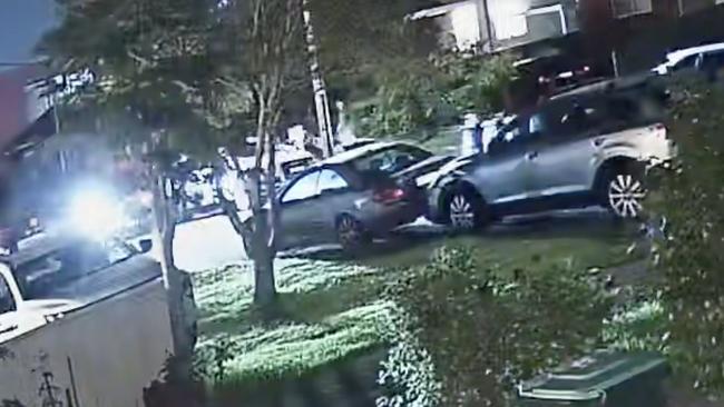 Still from CCTV showing men entering the Bankstown home of a woman who was kidnapped and left for dead in a burning car after a horror home invasion. Picture: Supplied