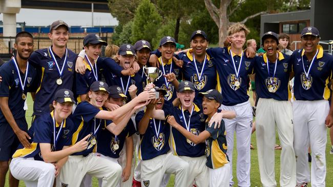 Balwyn celebrates its Craig Shield title. Picture: Balwyn CC