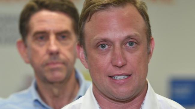 Treasurer Cameron Dick and Premier Steven Miles at the Townsville Local Disaster Co-ordination Centre. Picture: Evan Morgan