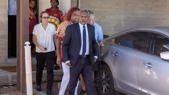 The chair of Lhere Artepe Aboriginal Corporation, Benedict Stevens, leaves a meeting with NT Chief Minister Lia Finocchiaro. Picture: Liam Mendes