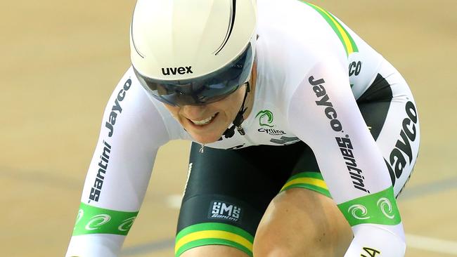 PARIS, FRANCE - FEBRUARY 18: Anna Meares of Australia competes in the Women's Team Sprint qualifying round during day one of the UCI Track Cycling World Championships at the National Velodrome on February 18, 2015 in Paris, France. (Photo by Alex Livesey/Getty Images)