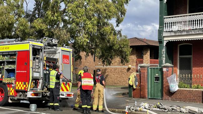 Fire crews at the scene of the Cooks Hill unit fire. Picture: Dan Proudman