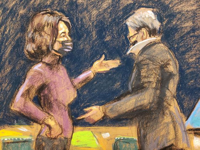 Ghislaine Maxwell speaks with her lawyer Bobbi Sternheim during the trial, in a courtroom sketch on December 16, 2021. Picture: Reuters/Jane Rosenberg.