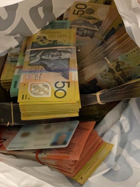 A bag of cash seized in Sydney.