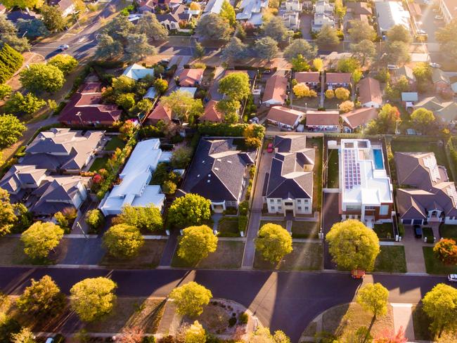 Aerial view of a typical leafy Aussie suburb. real estate Australian generic suburban homes