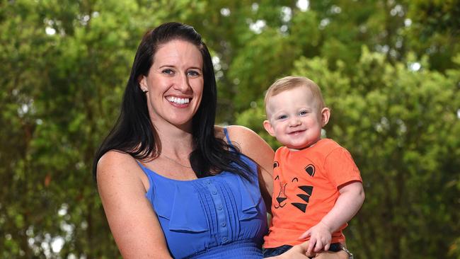 Nicole and 10mth old Joe Brock at their home in Shailer Park.Friday November 16, 2018. (AAP image, John Gass)