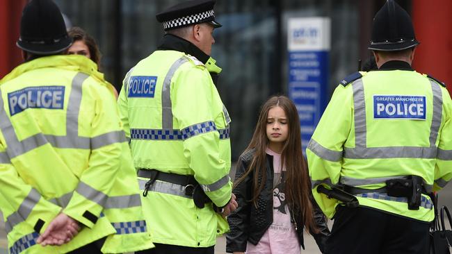 A young girl after the Manchester attack. Picture: AFP