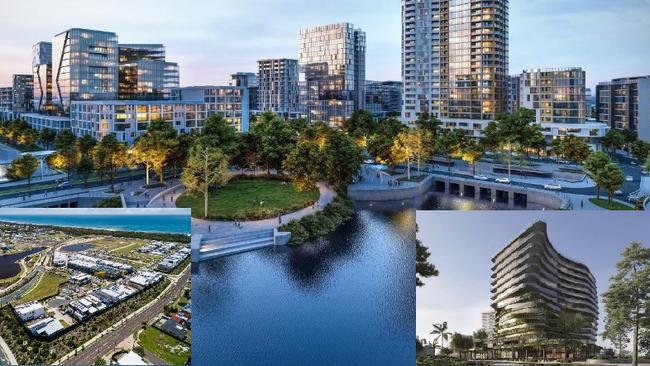 A recent report has predicted the Sunshine Coast will be home to 515,000 people by 2033, with an economy worth $33 billion. Major infrastructure projects like the Maroochydore CBD (main), Bokarina Beach development (left) and Aria Mooloolaba development are paving the way.