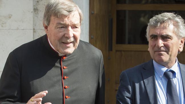 Cardinal George Pell at the Vatican yesterday as he waits to hear about whether he will be charged with child-sex counts. Picture: Ben Stevens / i-Images