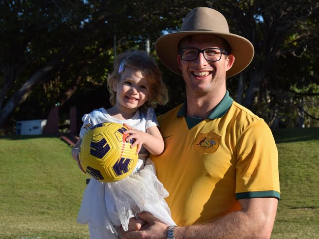 Charlotte and Shane Macdonald at the Matildas watch party on the Strand, Townsville, for the game vs France on August 12, 2023. Picture: Daniel Shirkie