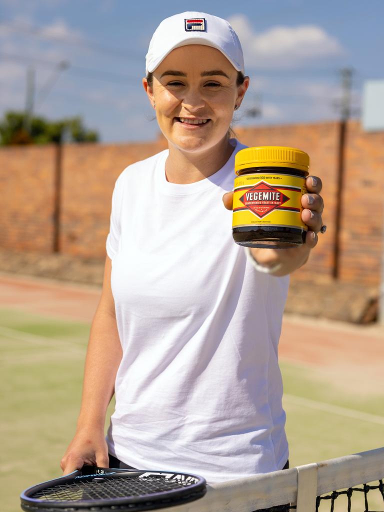 Happy Birthday from one Aussie legend to another: Ash Barty said she was looking forward to baby son Hayden’s first taste of Vegemite. Picture: Marc Llewellyn