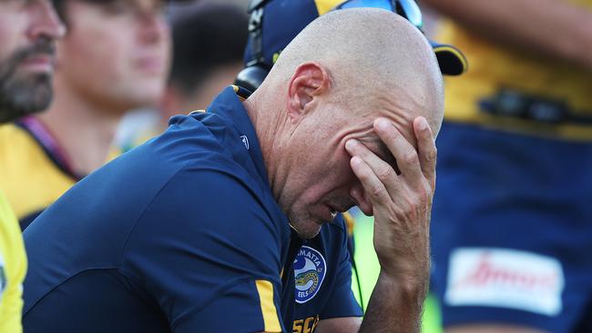 Things didn’t get any easier for Eels coach Brad Arthur after the game against Manly on Sunday. Photo: Phil Hillyard