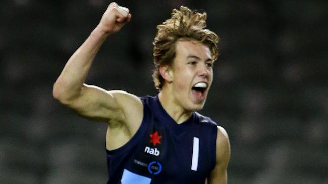 Callum Brown celebrates a goal while playing for Vic Metro. Picture: Mark Stewart