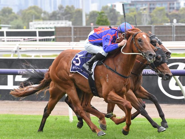 Otago (NZ) ridden by Beau Mertens wins the Victorian Jockeys Association Trophy at Flemington Racecourse on January 13, 2024 in Flemington, Australia. (Photo by Brett Holburt/Racing Photos via Getty Images)