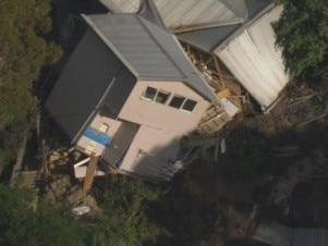 A home collapses in a landslide in the Mornington Peninsula. Picture: Channel 9