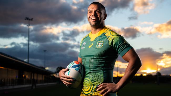 Kurtley Beale in the official Wallabies 2019 Rugby World Cup indigenous jersey. Photo: Rugby AU Media/Stuart Walmsley