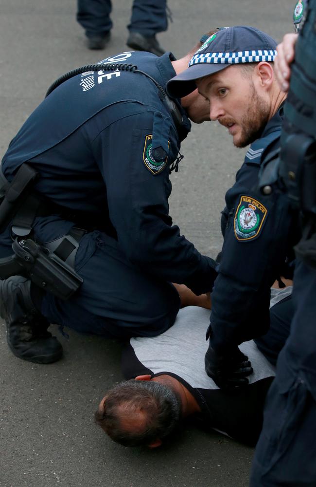 Several men were arrested hours before Yiannopoulos even arrived. Picture: Toby Zerna