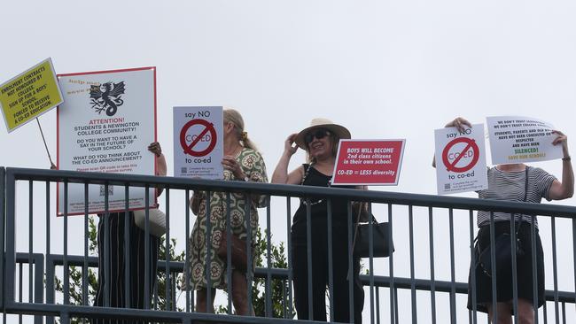 Parents protesting the changes on the first day of the 2024 academic year. Picture: Gaye Gerard