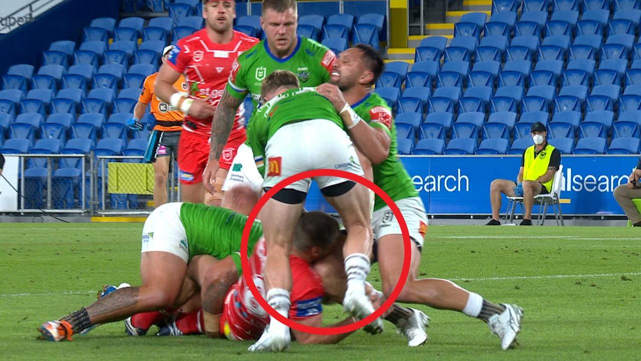 Jordan Rapana was penalised for this contact.