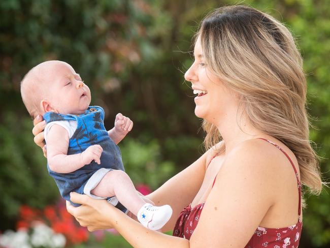 Stacey Linton and her baby Oliver, who has the most popular boy name for 2022 in Victoria. Picture:Rob Leeson.