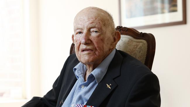 Lancaster bomber pilot and 101-year-old D Day veteran Bill Purdy at his home in Mosman. Picture: Richard Dobson