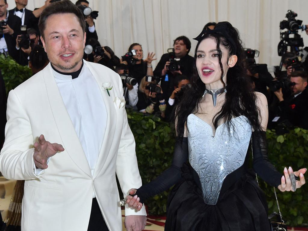 Musk and musician Grimes – pictured at the 2018 Met Gala – have three children — son X AE A-XII, daughter Exa and son Techno. Picture: Angela Weiss / AFP