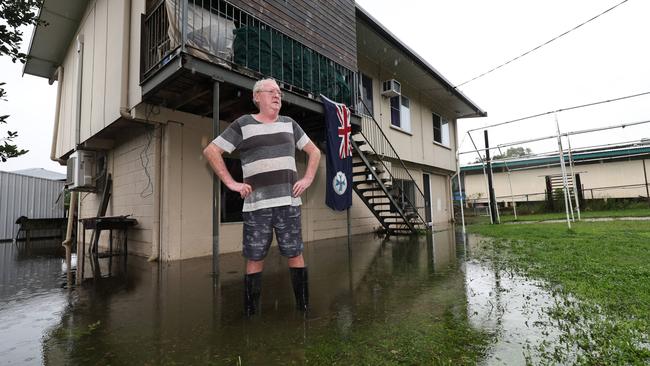 A monsoonal tropical low pressure system has brought devastating widespread flooding to North Queensland and parts of Cardwell in Far North Queensland, with over 1000 millimetres of rain recorded in some areas. Cardwell resident Ian Rowe has lived in his Roma Street house for 36 years, and has never seen flood waters rise so high as they did on Sunday night. Picture: Brendan Radke