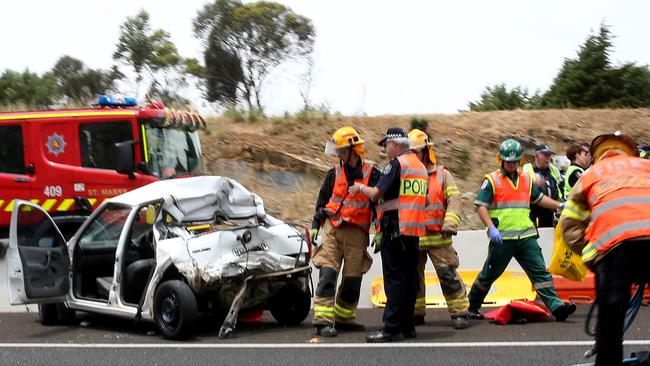 The scene of the accident, heading north on the Southern Expressway. Picture: Dean Martin