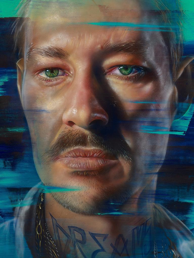 Matt Adnate 'Echoes of a teenage superstar', spray paint and acrylic on linen, 198 x 198cm. Sitter: Daniel Johns