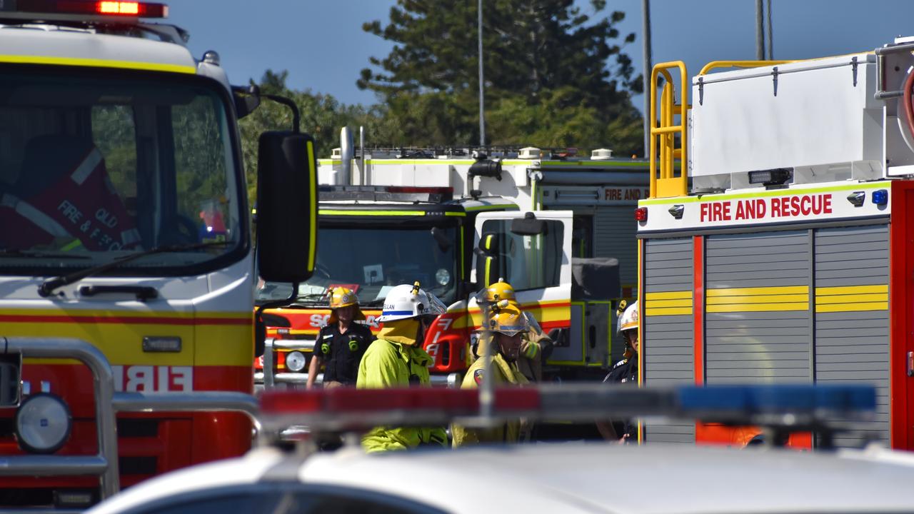 A truck cab was fully engulfed in flames on the intersection of Sams Rd and Glenpark St North Mackay, July 2021. Picture: Lillian Watkins