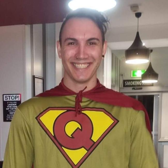 Mr Mitchell appeared as “maroon Superman” for State of Origin while working at the Carrington Hotel. Picture: Supplied.