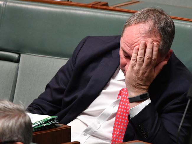 Former deputy prime minister Barnaby Joyce during Question Time in the House of Representatives at Parliament House in Canberra, Thursday, May 24, 2018. (AAP Image/Mick Tsikas) NO ARCHIVING