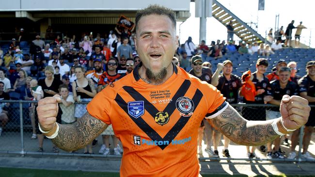 The Oaks' Brendon Hearne celebrates the victory. Picture: John Appleyard