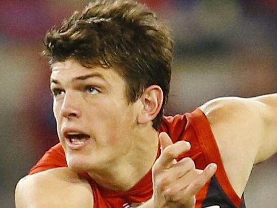 AFL Round 8. Melbourne vs Western Bulldogs at the MCG. Angus Brayshaw drives the demons forward last qtr . Pic: Michael Klein. Sunday May 24, 2015.