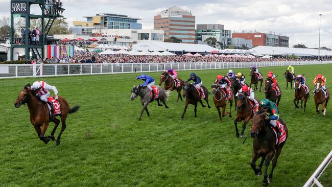 Super Seth (left) stormed to victory in last year’s Caulfield Guineas. Picture: Getty Images