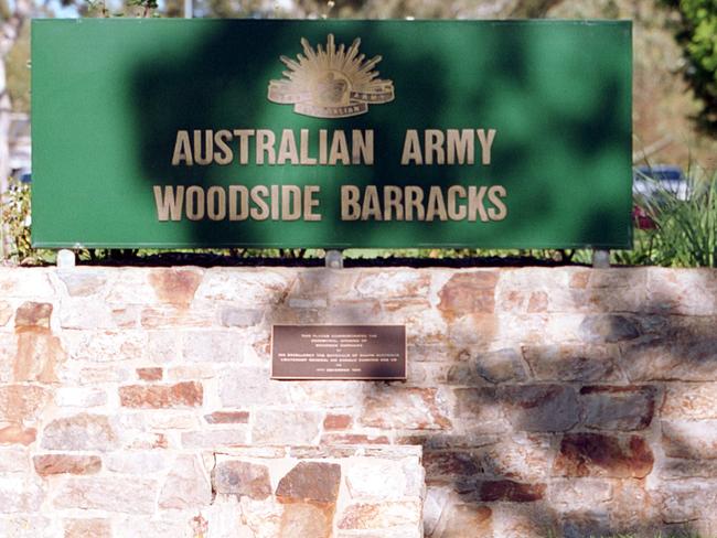 Sign at entrance of Australian Army Woodside Barracks in SA, 22 May 2003.