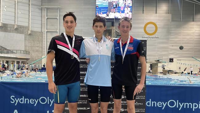 Victor Strokin on top of the podium at the NSW Senior State Age Swim Championships. Photo from City of Sydney Aquatic Club Facebook.