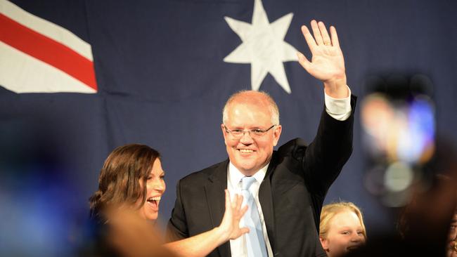 Labor nightmare: Scott Morrison and the Liberal Party faithful celebrate the 2019 Election win. Picture: Jeremy Piper