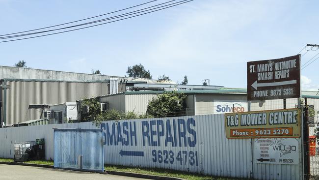 St. Mary's Automotive Smash Repairs where Pierre Kassouf was allegedly kidnapped and held for a $4 million ransom. Picture: Dylan Robinson